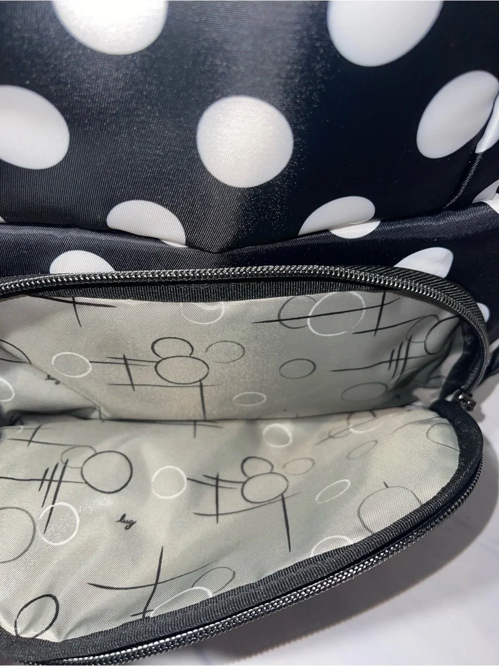 Lug Hatchback Backpack - Black with White Polka Dots - like new!